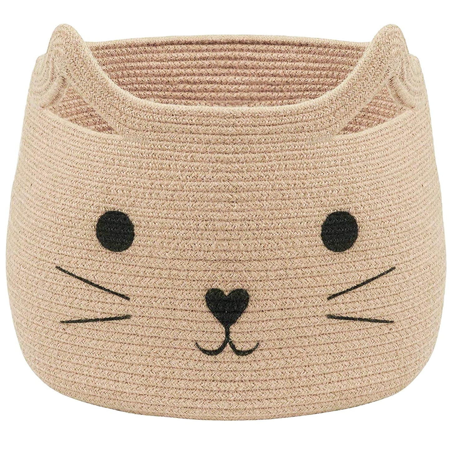 Cat Face Woven Cotton Rope Laundry Basket – 15" x 15" Storage Hamper & Organizer