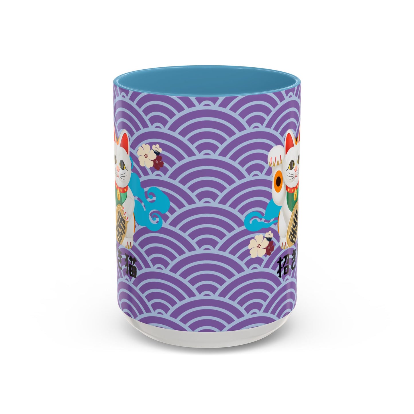 Lucky Cat - Accent Coffee Mug (15oz) - Manekineko - Japanese Calligraphy