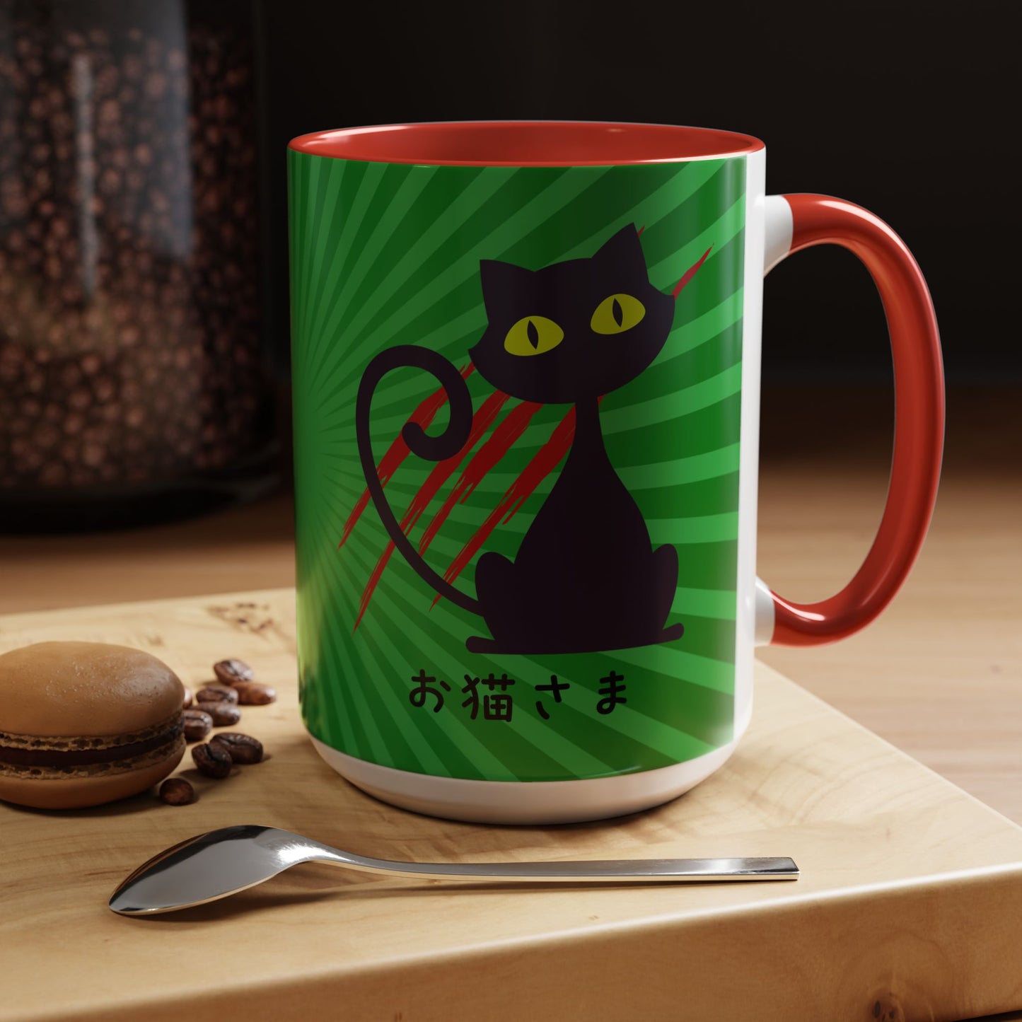 Scratchy Cat - Accent Coffee Mug (15oz) - Oneko-sama - Japanese Calligraphy