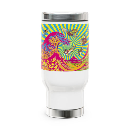 NekoPunch Original | 14oz Psychedelic Ocean Wave Stainless Steel Handle Travel Mug