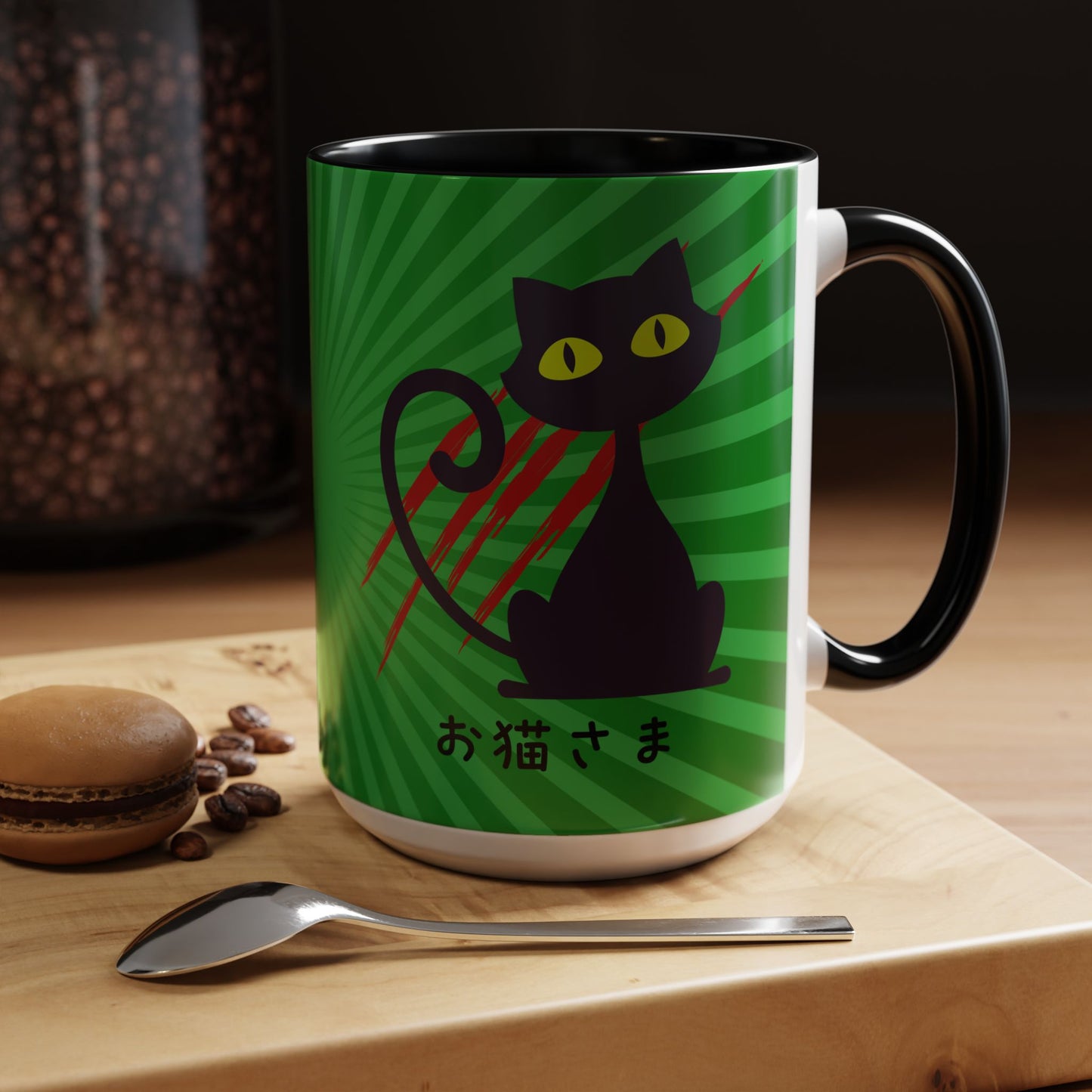 Scratchy Cat - Accent Coffee Mug (15oz) - Oneko-sama - Japanese Calligraphy