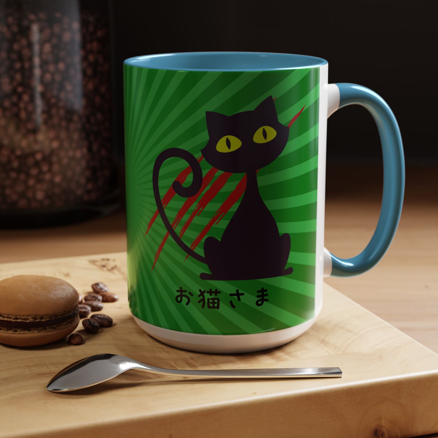 Scratchy Cat - Accent Coffee Mug (15oz) - Oneko-sama - Japanese Calligraphy