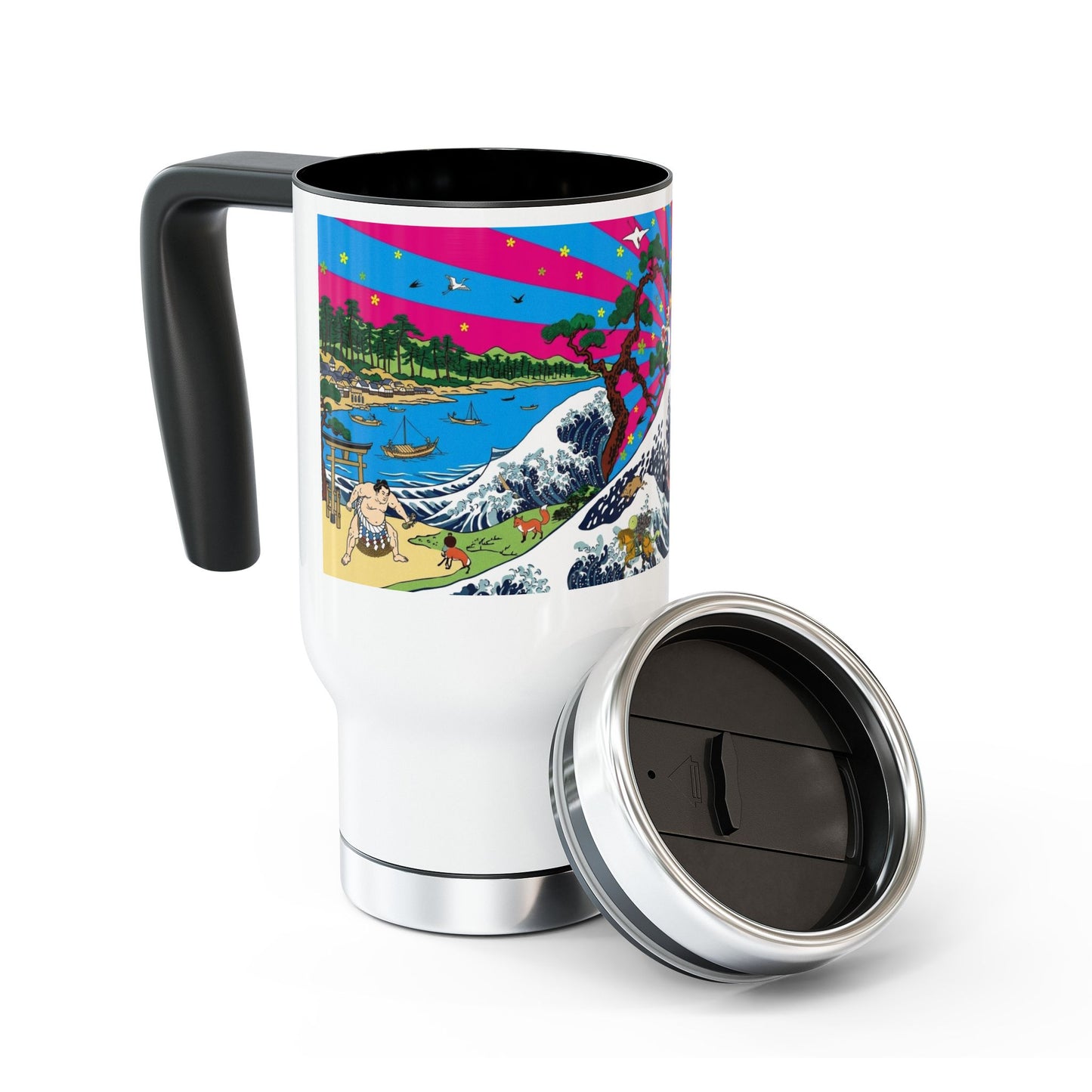 NekoPunch Original | 14oz Retro Japanese Wave & Beach Stainless Steel Travel Mug - Girl