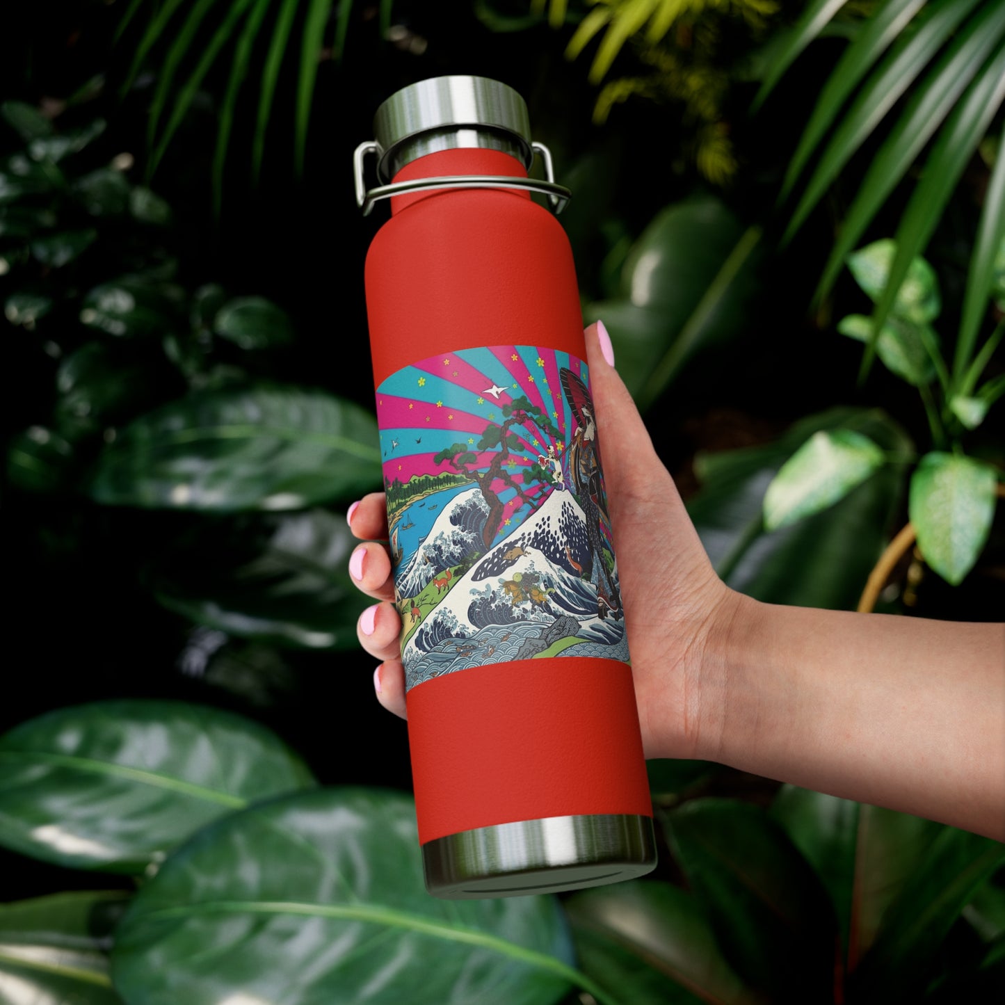NekoPunch Original | 22oz Retro Japanese Wave & Beach Insulated Water Bottle - Girl