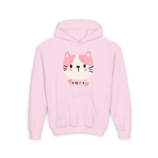 Dear Cat - Youth Heavy Blend Hooded Sweatshirt - Oneko-sama - Cat Face - Japanese