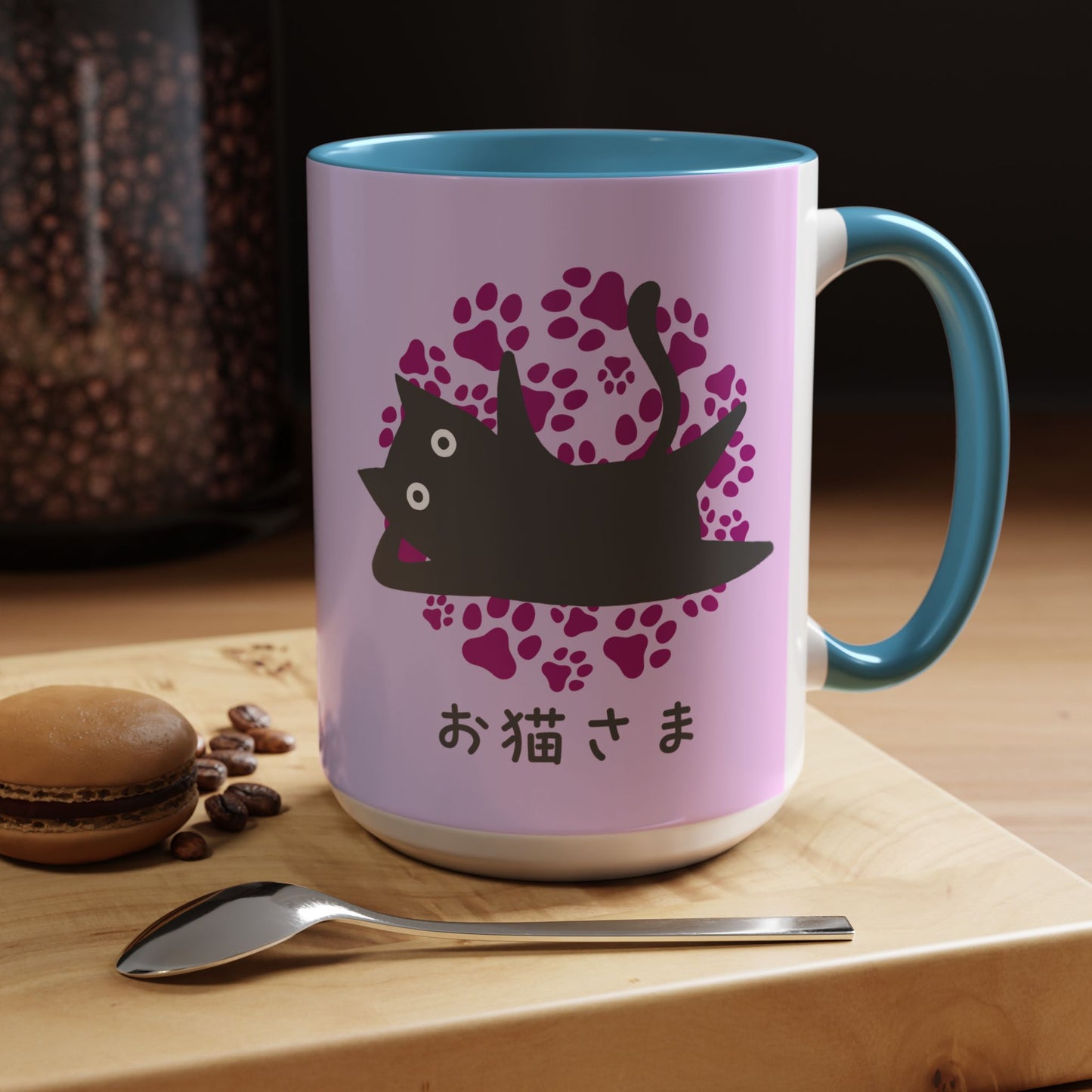 Dear Cat - Accent Coffee Mug (15oz) - Lazy Cat - Japanese Calligraphy