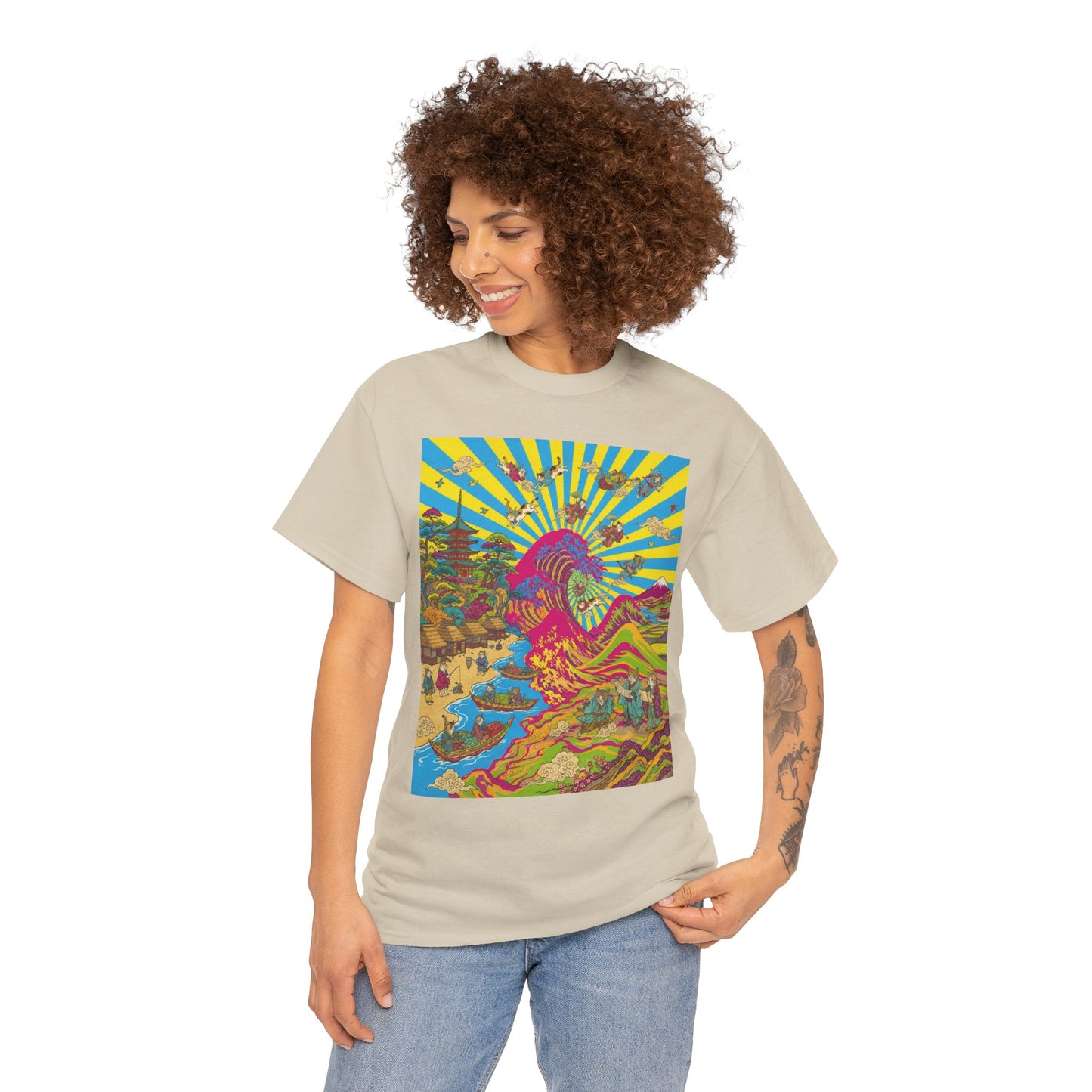 NekoPunch Original | Psychedelic Ocean Wave T-Shirt - Girl | Unisex Heavy Cotton Tee