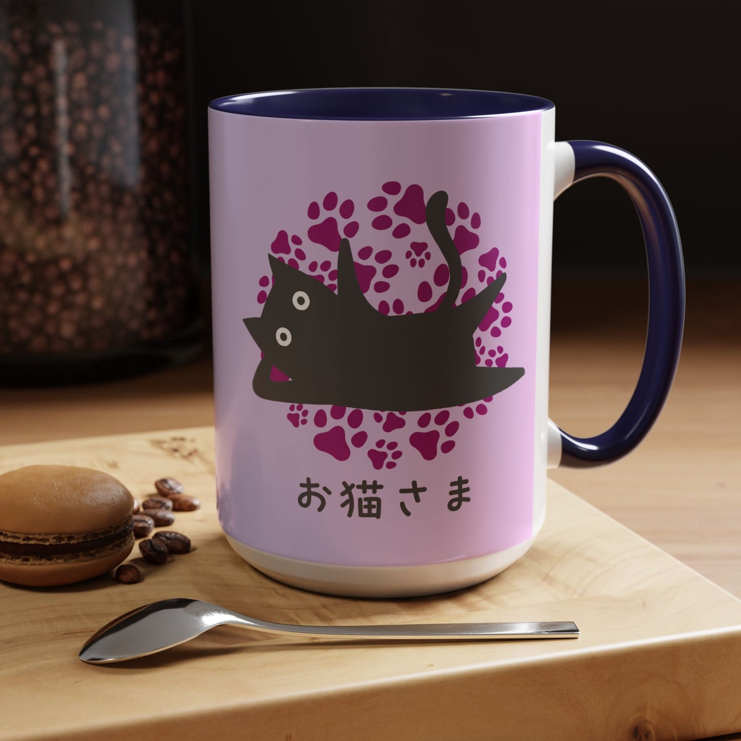 Dear Cat - Accent Coffee Mug (15oz) - Lazy Cat - Japanese Calligraphy