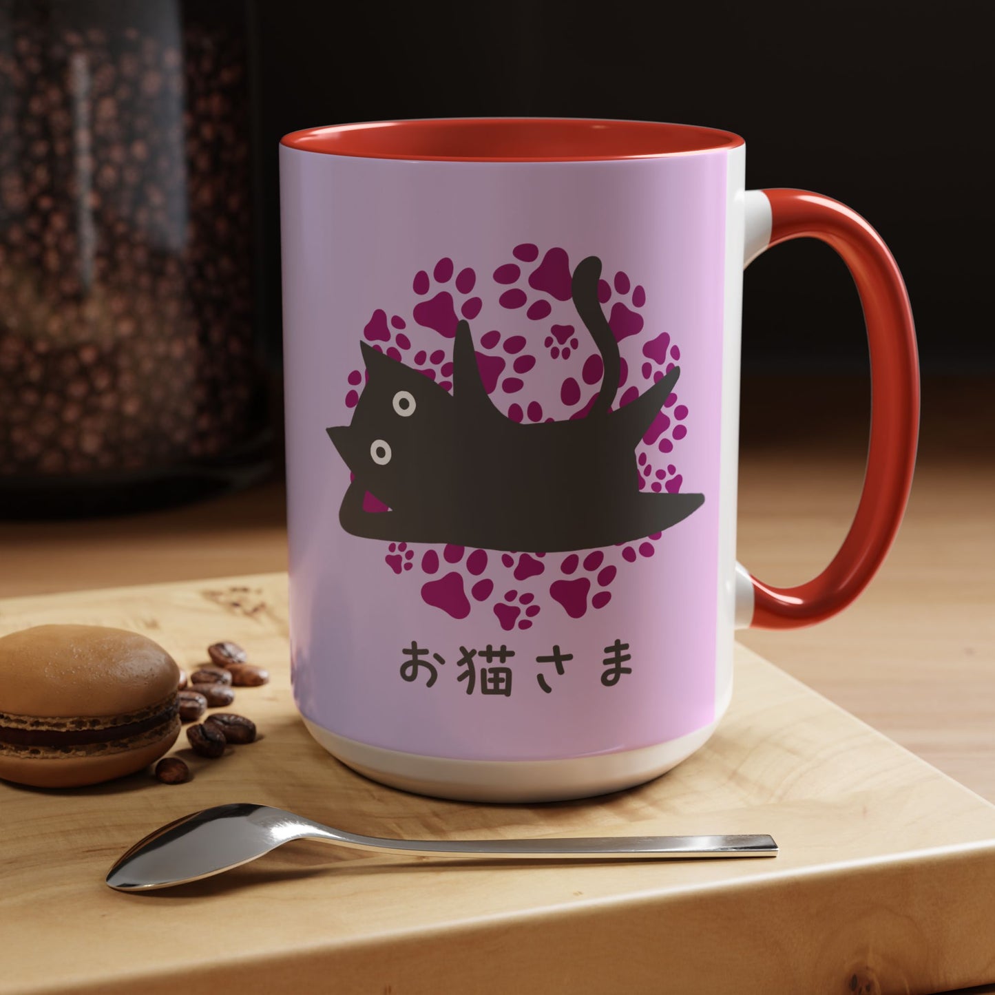Dear Cat - Accent Coffee Mug (15oz) - Lazy Cat - Japanese Calligraphy