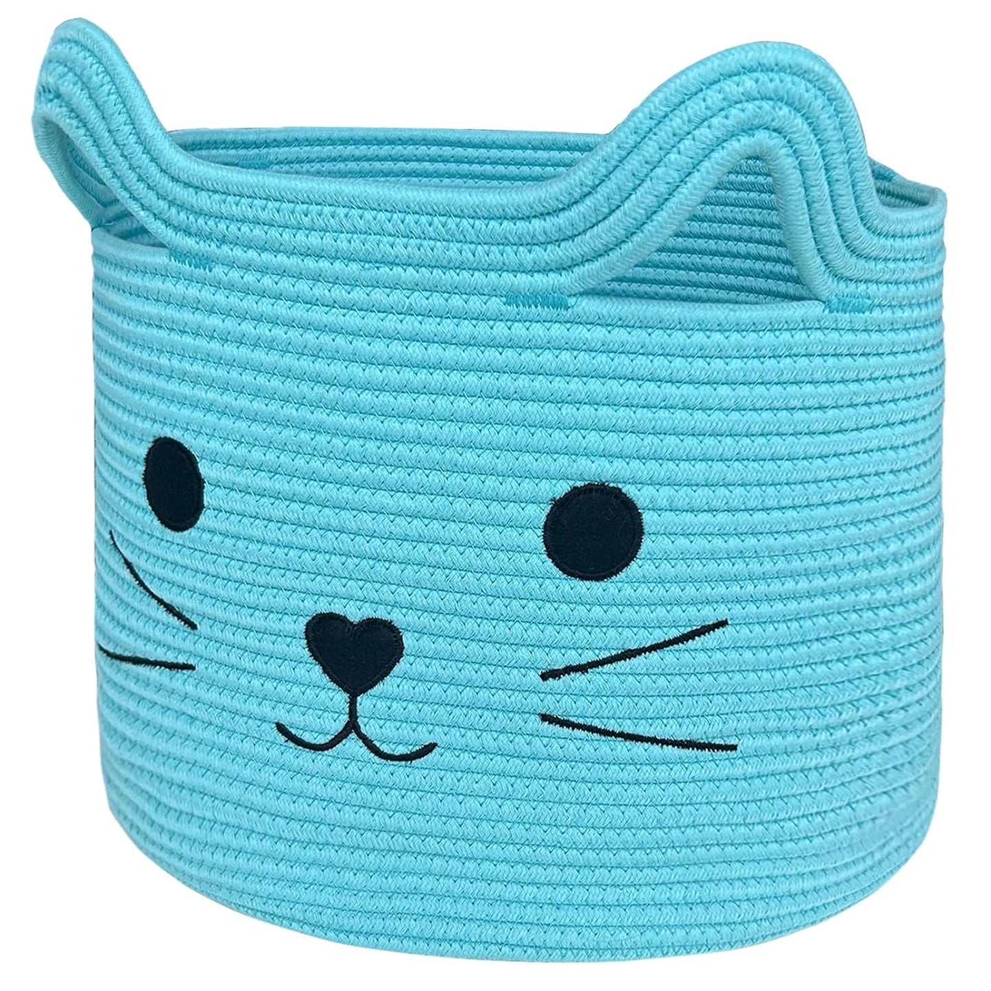 Cat Face Woven Cotton Rope Laundry Basket – 15" x 15" Storage Hamper & Organizer