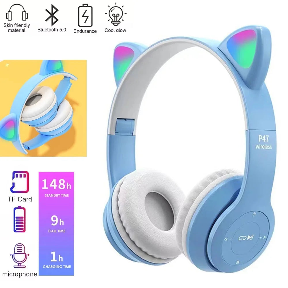 HQX259 Kid'S Built-In Microphone Cat Ear Wireless Headphones, Purple