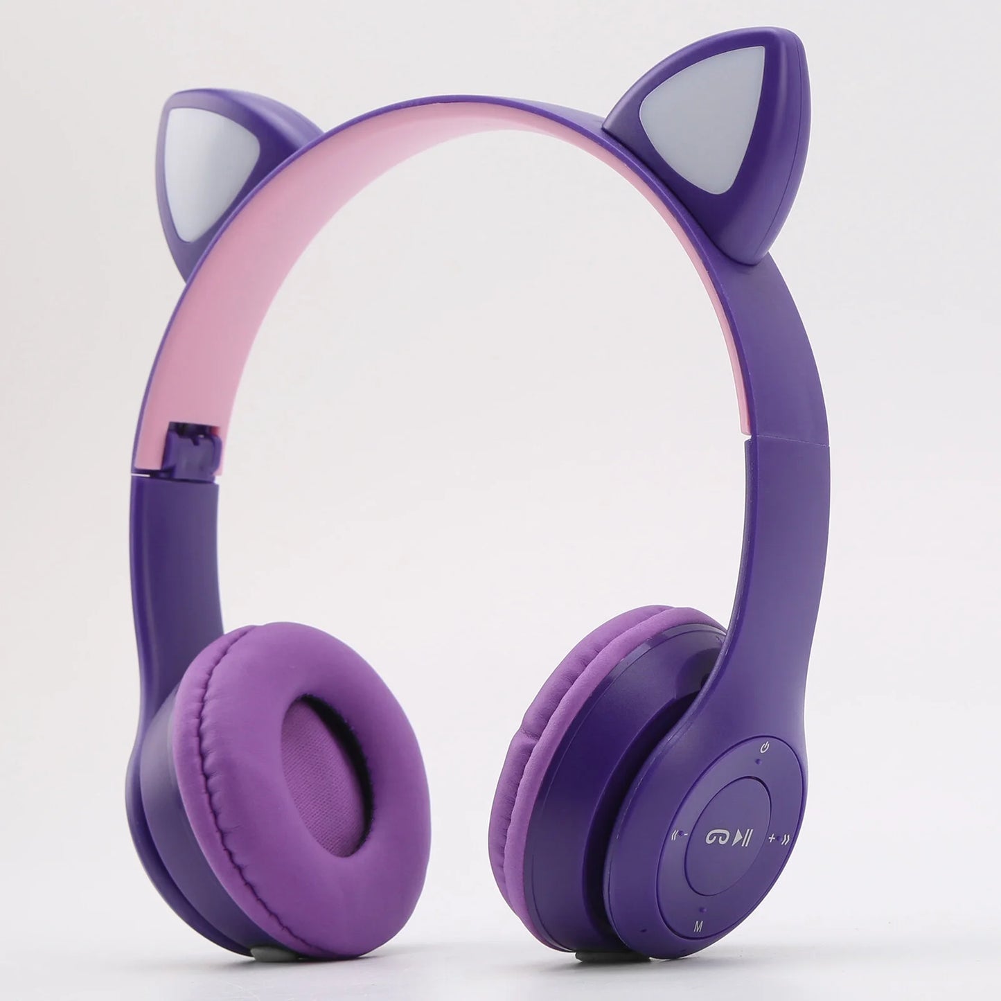 HQX259 Kid'S Built-In Microphone Cat Ear Wireless Headphones, Purple