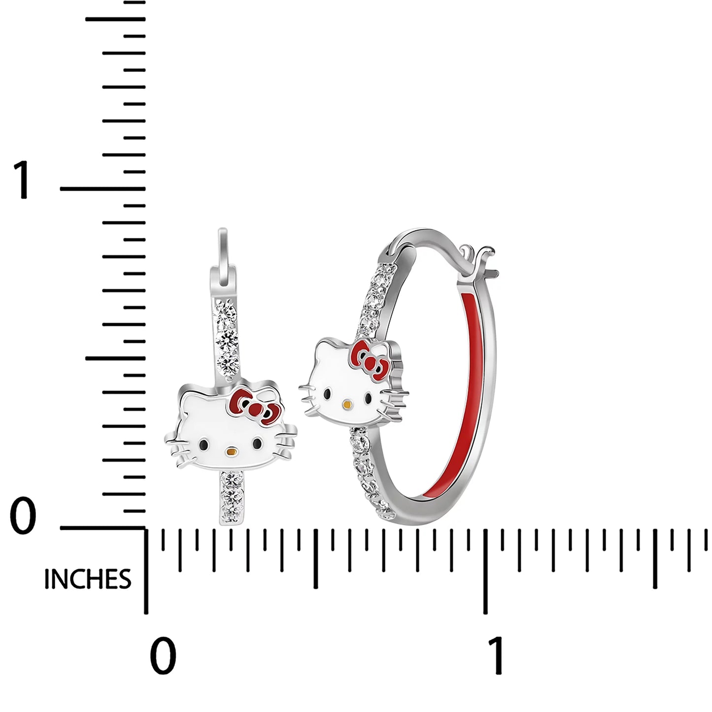 Hello Kitty Enamel Hoop Earrings, Rhodium Plated Brass