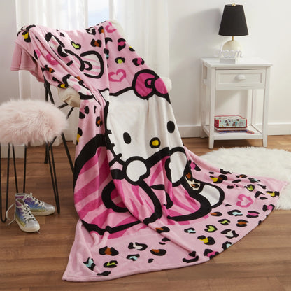 Hello Kitty Pink Ribbon Fleece Throw Blanket – Soft & Cozy, 62" x 90"