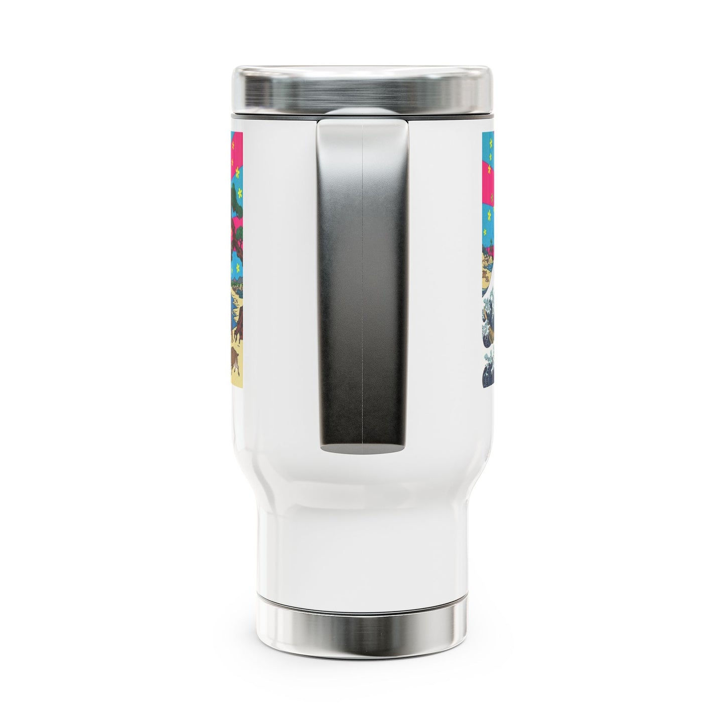 NekoPunch Original | 14oz Retro Japanese Wave & Beach Stainless Steel Travel Mug - Samurai