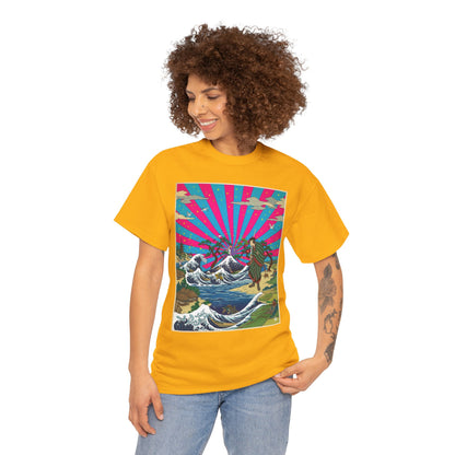 NekoPunch Original | Retro Japanese Wave & Beach T-Shirt - Samurai | Unisex Heavy Cotton Tee