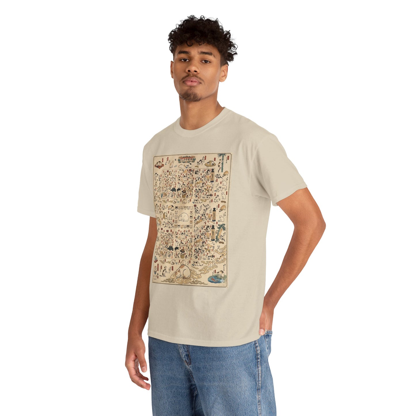 NekoPunch Original | Retro Japanese Cat Pattern T-Shirt | Unisex Heavy Cotton Tee
