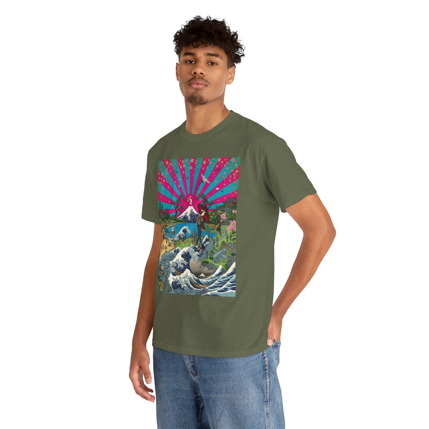 NekoPunch Original | Retro Japanese Wave & Beach T-Shirt - Girl | Unisex Heavy Cotton Tee