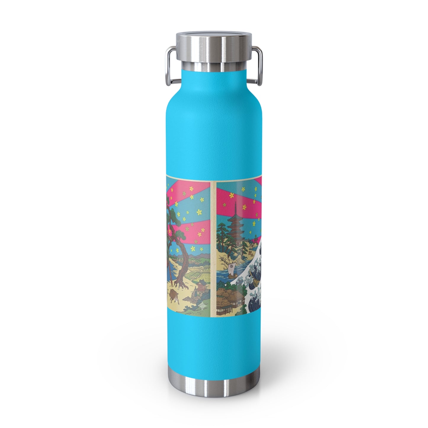 NekoPunch Original | 22oz Retro Japanese Wave & Beach Insulated Water Bottle - Samurai