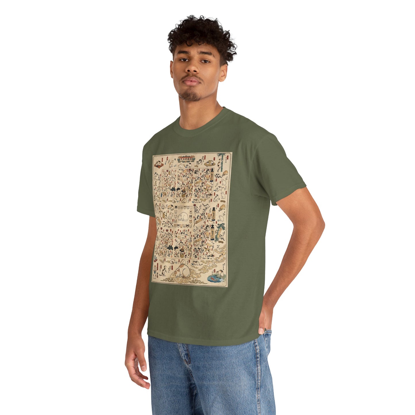 NekoPunch Original | Retro Japanese Cat Pattern T-Shirt | Unisex Heavy Cotton Tee