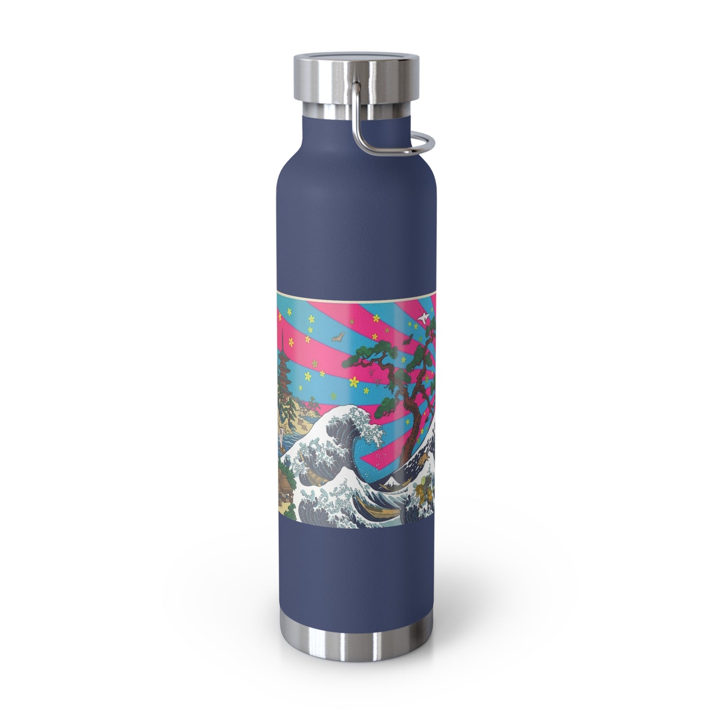 NekoPunch Original | 22oz Retro Japanese Wave & Beach Insulated Water Bottle - Samurai