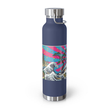 NekoPunch Original | 22oz Retro Japanese Wave & Beach Insulated Water Bottle - Samurai