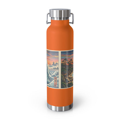 NekoPunch Original | 22oz Sunset & wave Mt. Fuji Surf Insulated Water Bottle