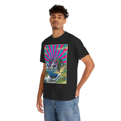 NekoPunch Original | Retro Japanese Wave & Beach T-Shirt - Samurai | Unisex Heavy Cotton Tee