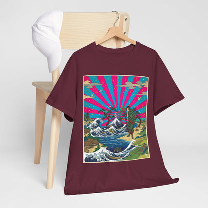 NekoPunch Original | Retro Japanese Wave & Beach T-Shirt - Samurai | Unisex Heavy Cotton Tee