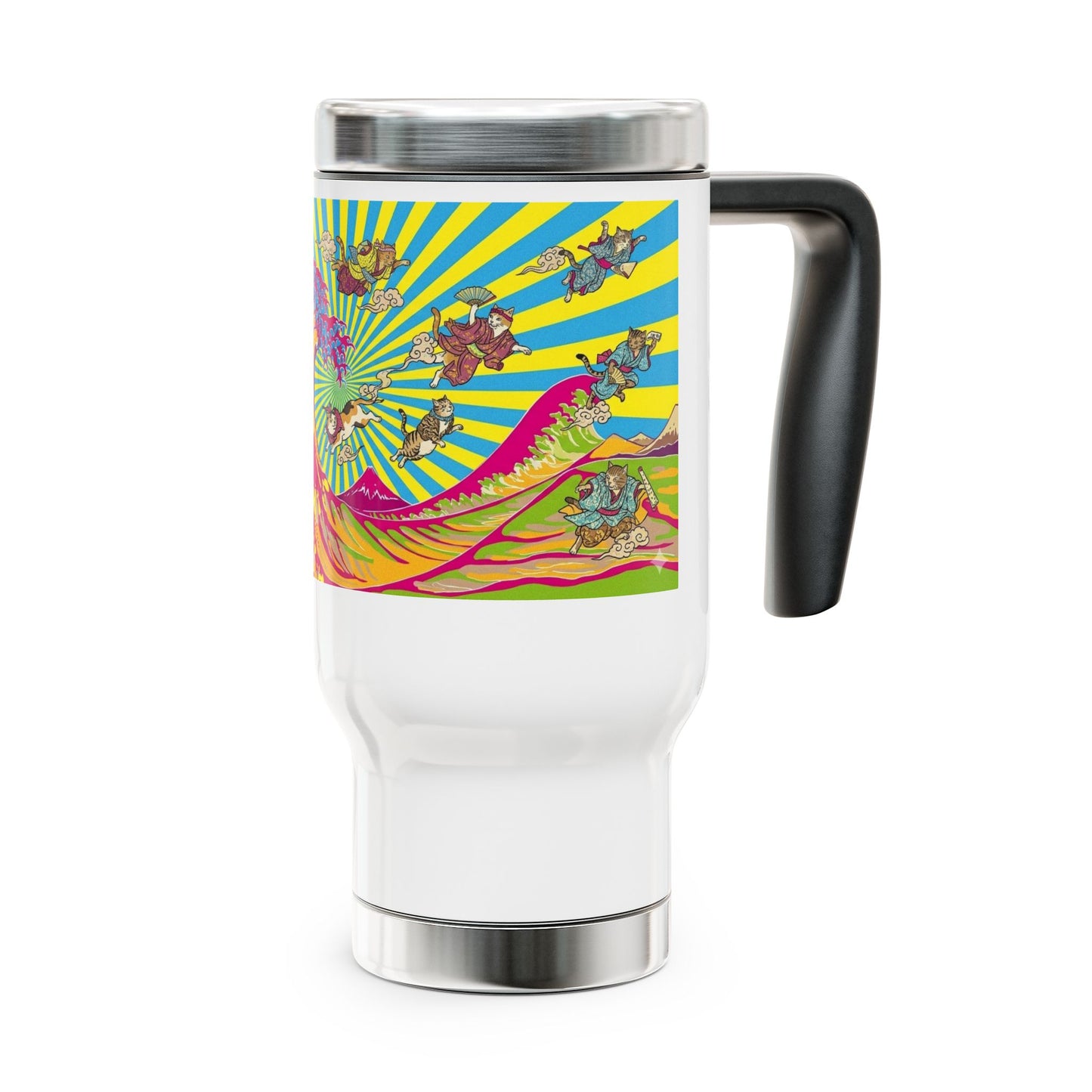 NekoPunch Original | 14oz Psychedelic Ocean Wave Stainless Steel Handle Travel Mug