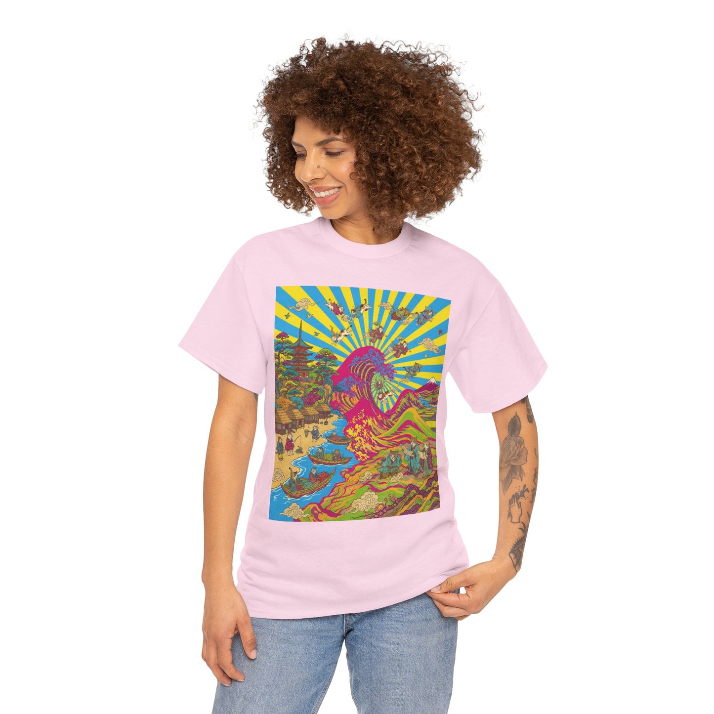 NekoPunch Original | Psychedelic Ocean Wave T-Shirt - Girl | Unisex Heavy Cotton Tee
