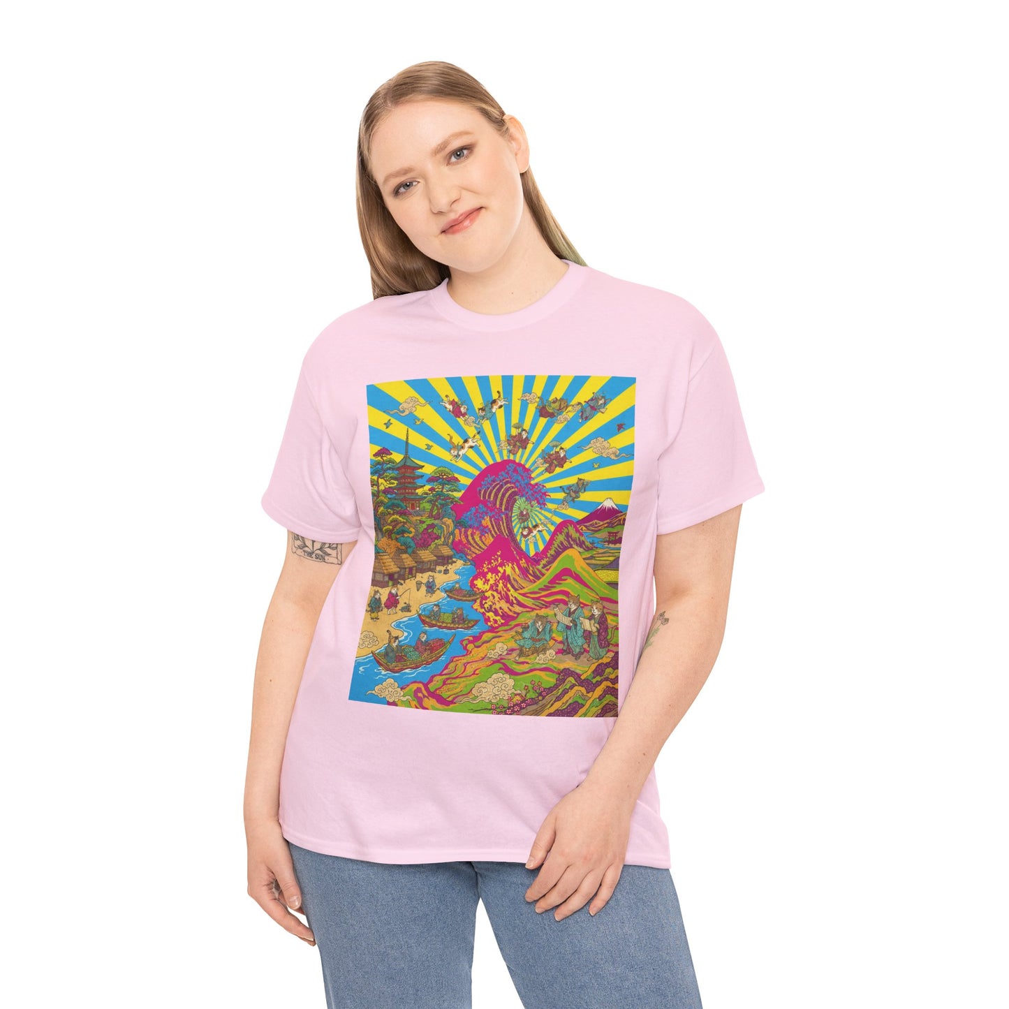 NekoPunch Original | Psychedelic Ocean Wave T-Shirt - Girl | Unisex Heavy Cotton Tee