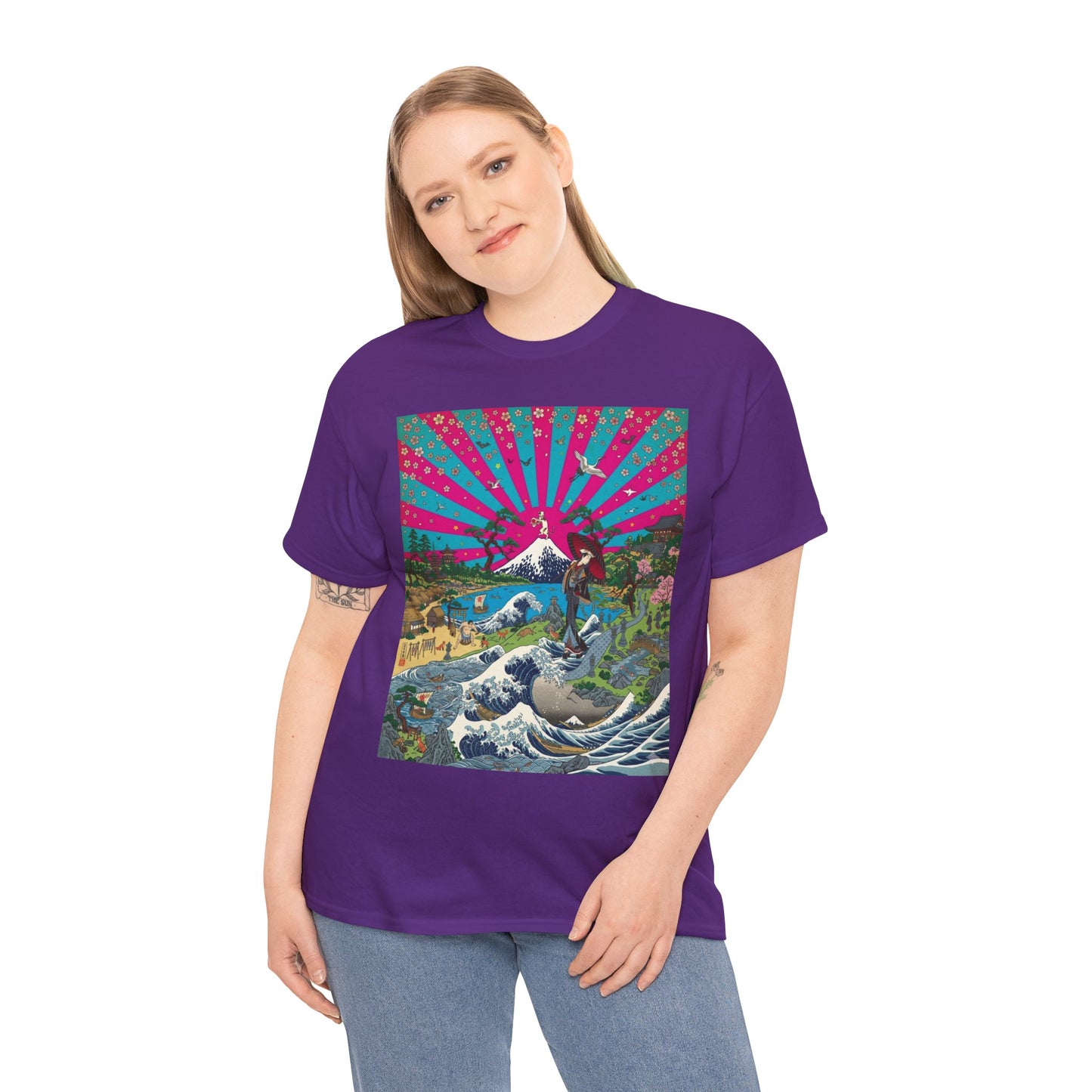 NekoPunch Original | Retro Japanese Wave & Beach T-Shirt - Girl | Unisex Heavy Cotton Tee