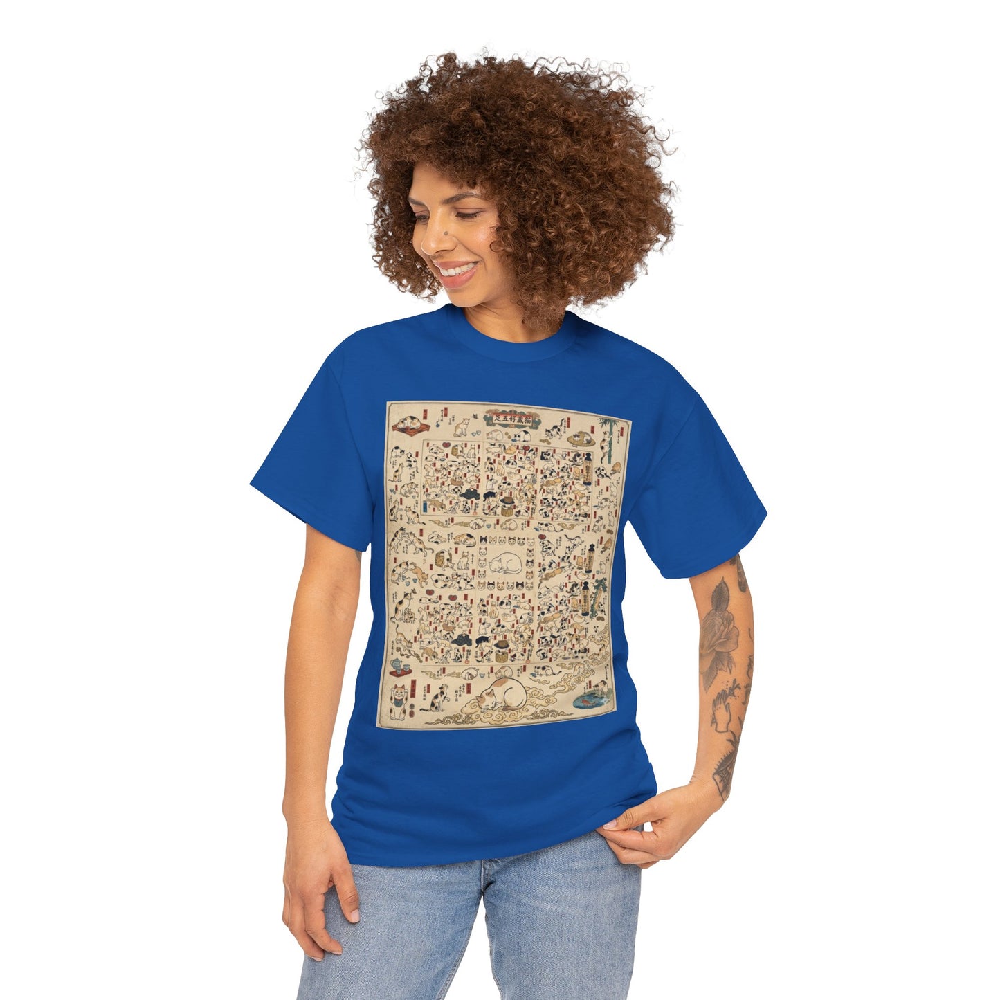 NekoPunch Original | Retro Japanese Cat Pattern T-Shirt | Unisex Heavy Cotton Tee