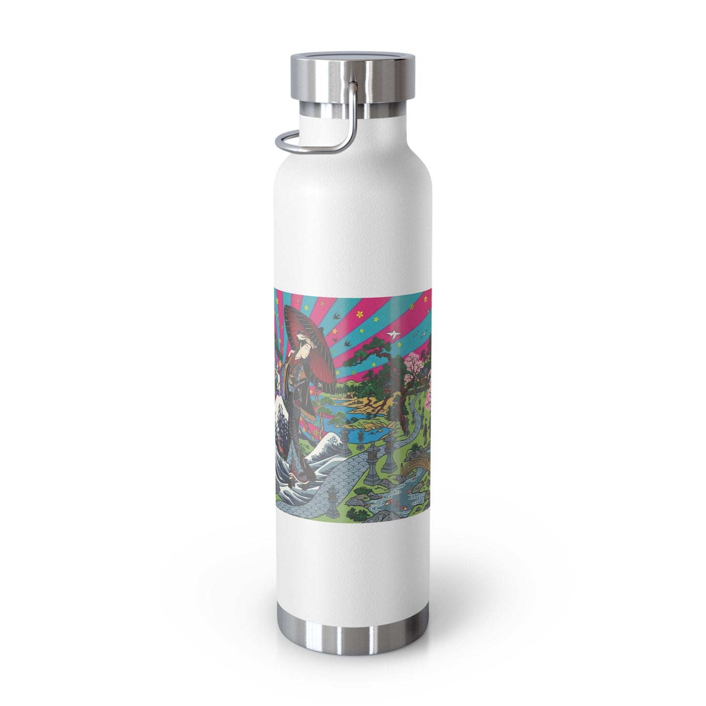NekoPunch Original | 22oz Retro Japanese Wave & Beach Insulated Water Bottle - Girl