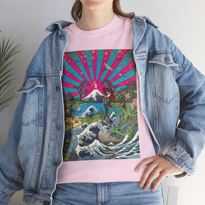 NekoPunch Original | Retro Japanese Wave & Beach T-Shirt - Girl | Unisex Heavy Cotton Tee