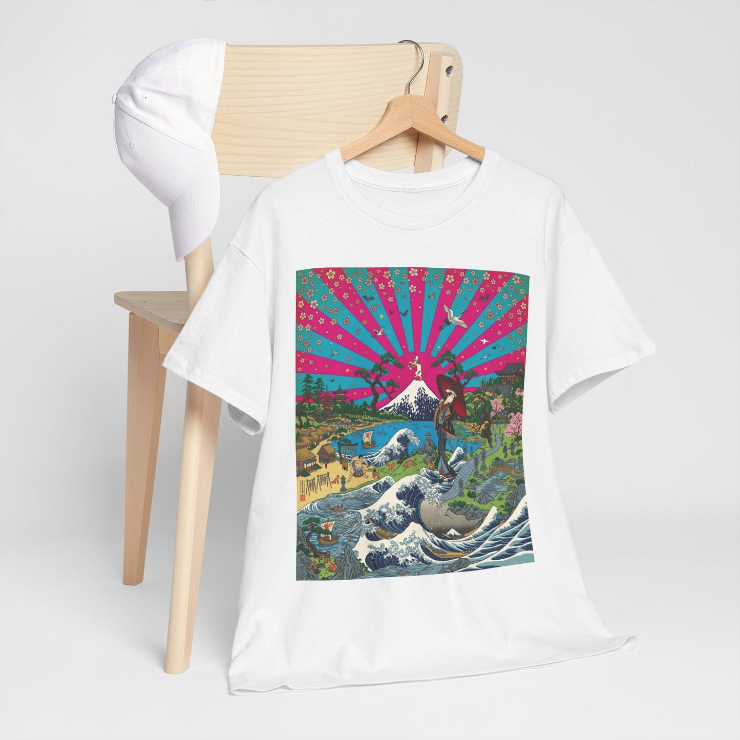 NekoPunch Original | Retro Japanese Wave & Beach T-Shirt - Girl | Unisex Heavy Cotton Tee