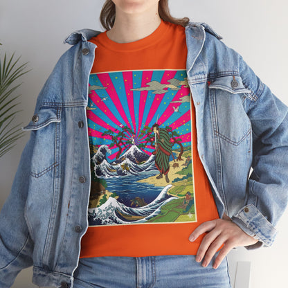 NekoPunch Original | Retro Japanese Wave & Beach T-Shirt - Samurai | Unisex Heavy Cotton Tee