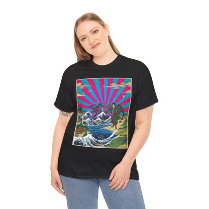 NekoPunch Original | Retro Japanese Wave & Beach T-Shirt - Samurai | Unisex Heavy Cotton Tee