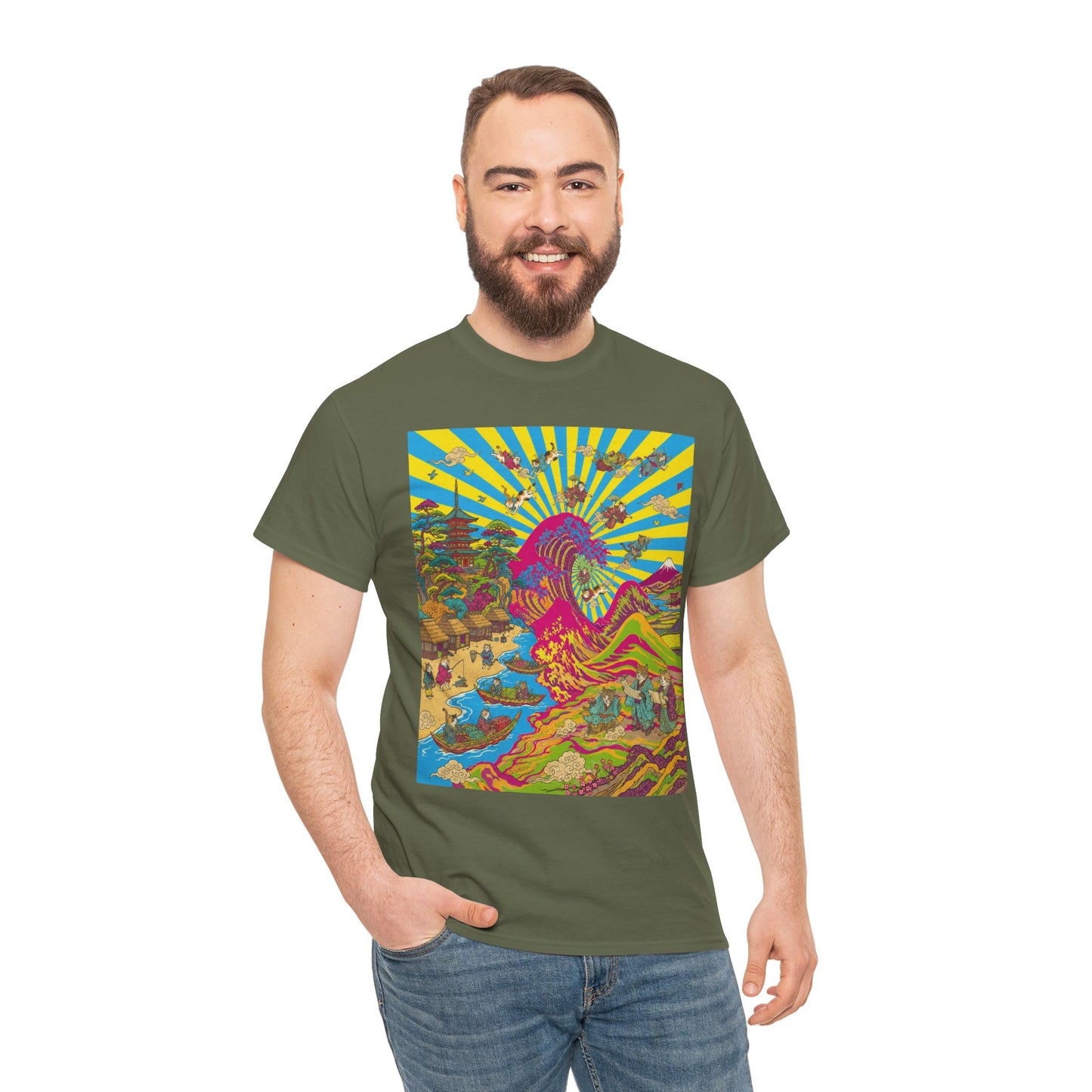 NekoPunch Original | Psychedelic Ocean Wave T-Shirt - Girl | Unisex Heavy Cotton Tee