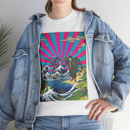 NekoPunch Original | Retro Japanese Wave & Beach T-Shirt - Samurai | Unisex Heavy Cotton Tee