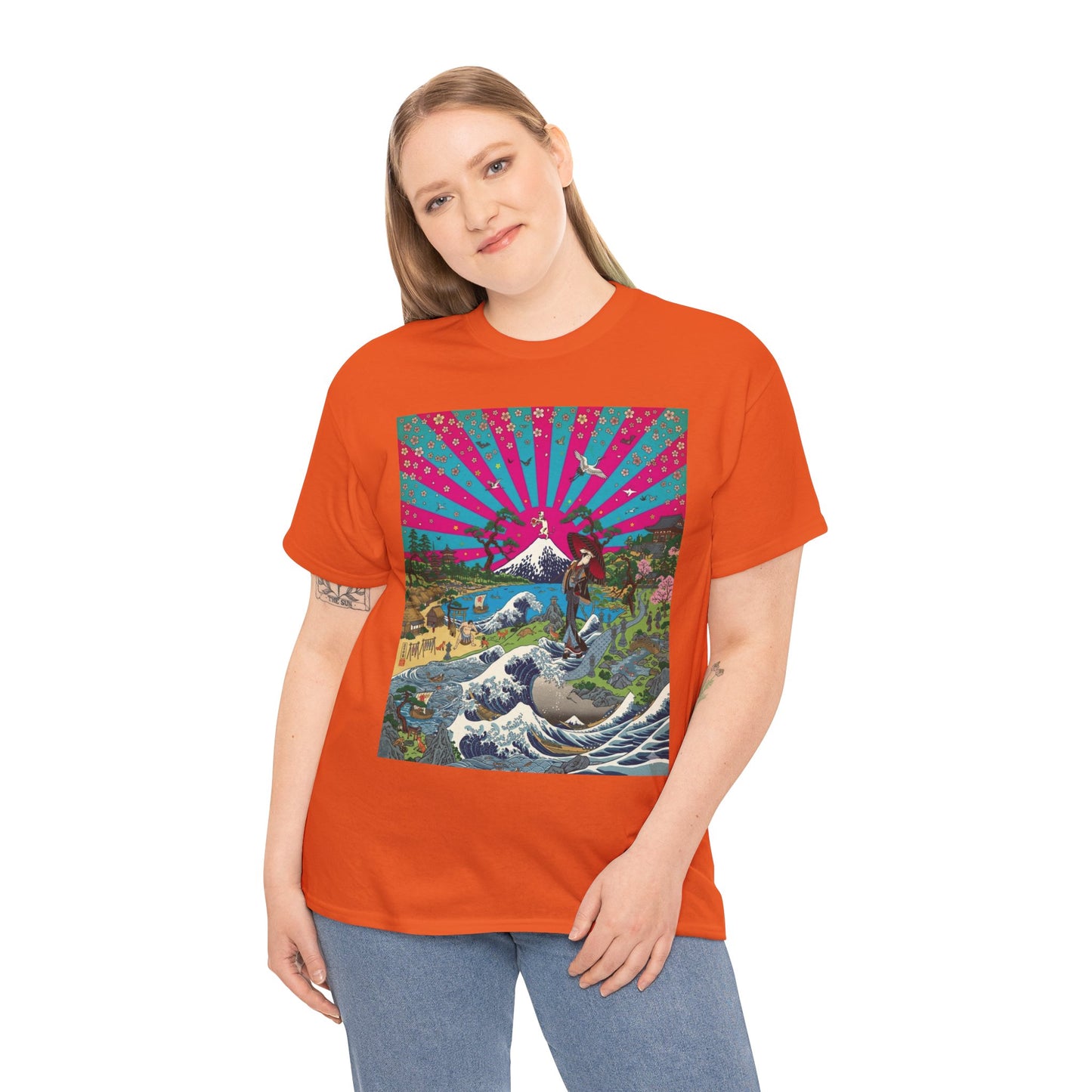 NekoPunch Original | Retro Japanese Wave & Beach T-Shirt - Girl | Unisex Heavy Cotton Tee