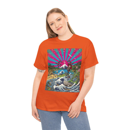 NekoPunch Original | Retro Japanese Wave & Beach T-Shirt - Girl | Unisex Heavy Cotton Tee
