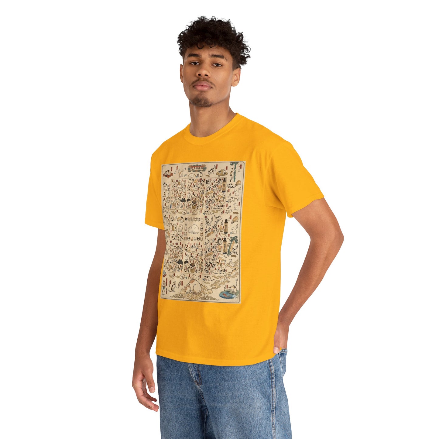 NekoPunch Original | Retro Japanese Cat Pattern T-Shirt | Unisex Heavy Cotton Tee