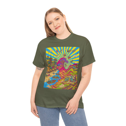 NekoPunch Original | Psychedelic Ocean Wave T-Shirt - Girl | Unisex Heavy Cotton Tee