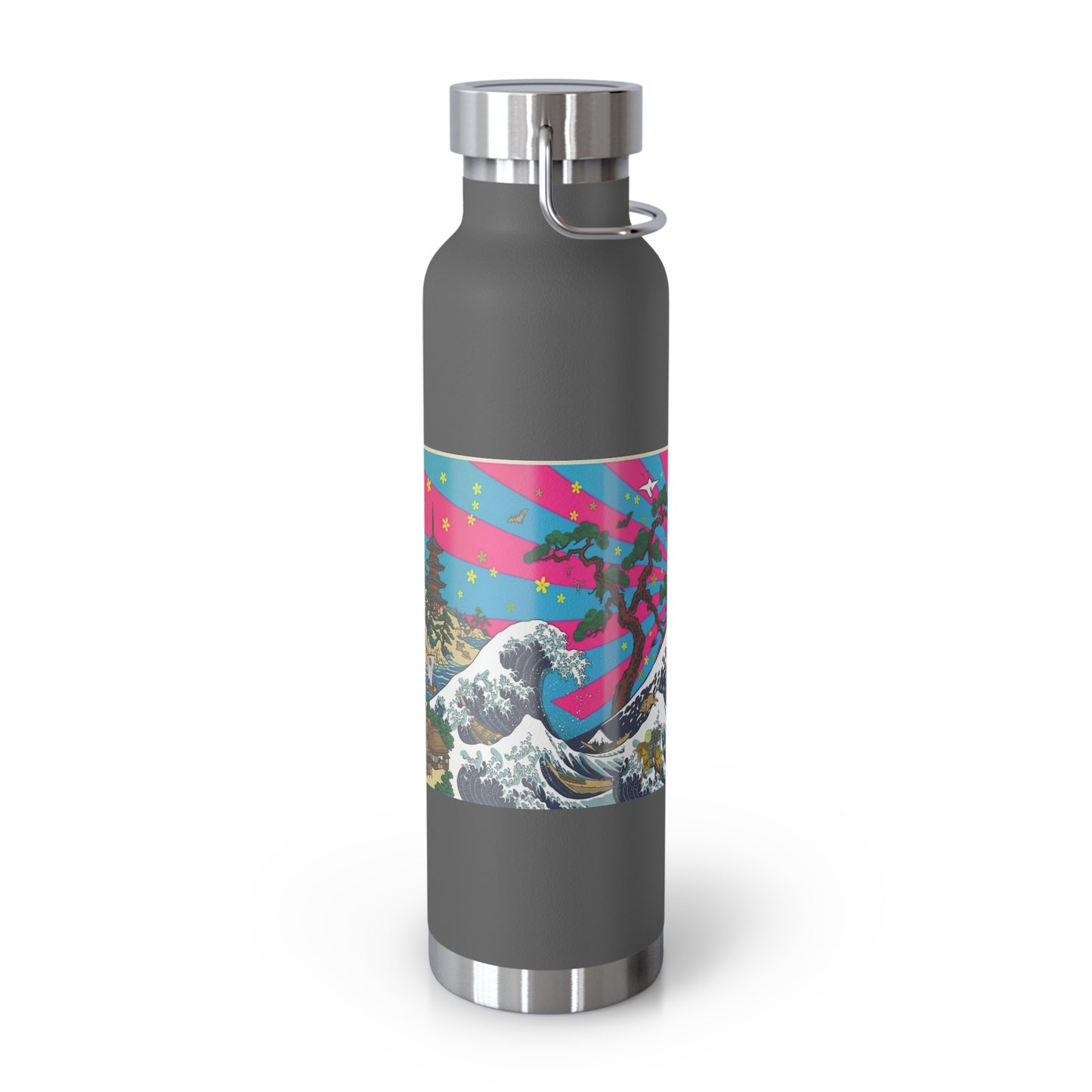 NekoPunch Original | 22oz Retro Japanese Wave & Beach Insulated Water Bottle - Samurai