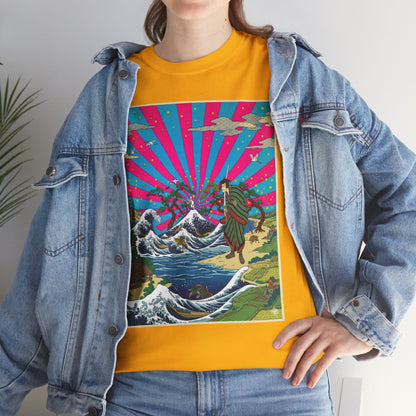 NekoPunch Original | Retro Japanese Wave & Beach T-Shirt - Samurai | Unisex Heavy Cotton Tee
