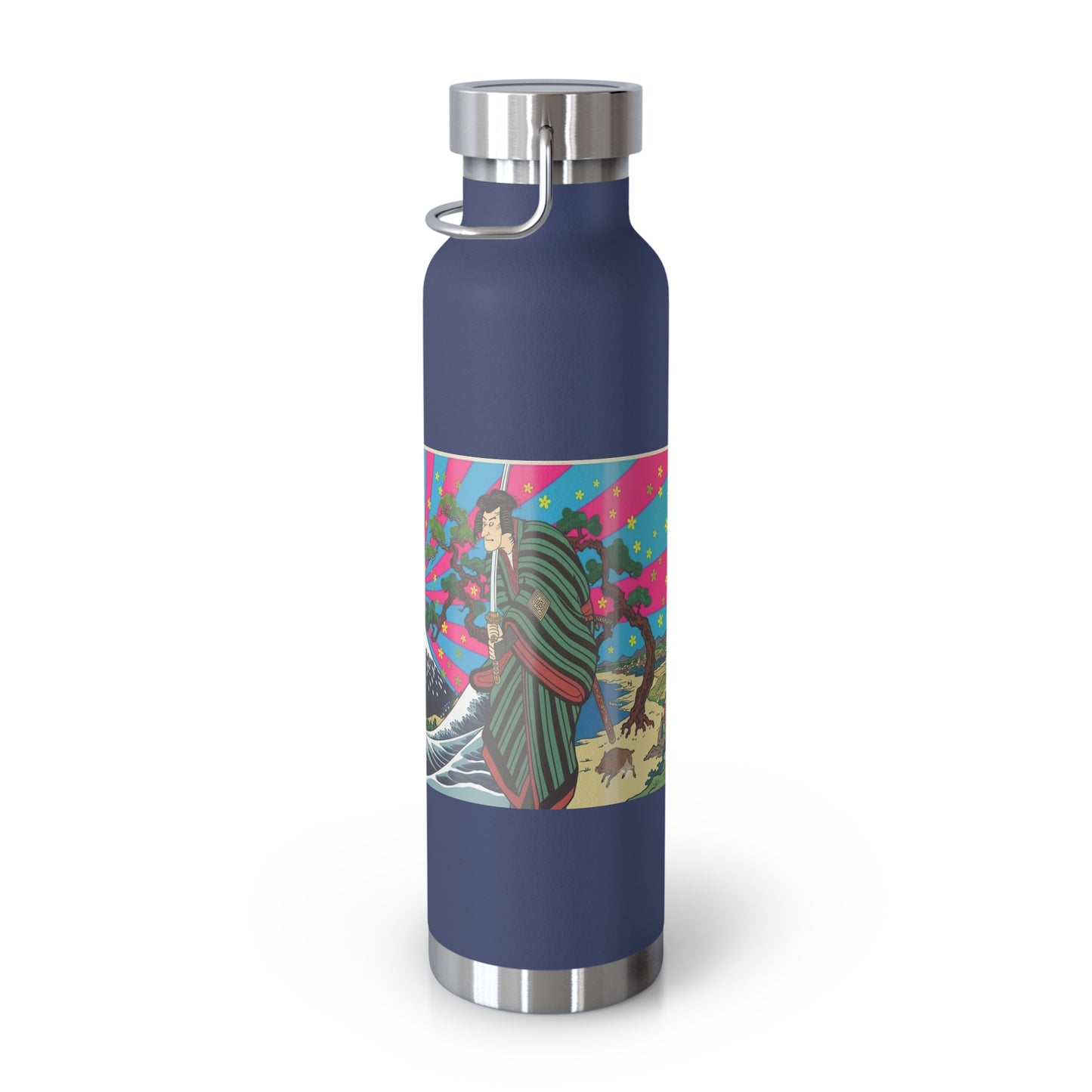 NekoPunch Original | 22oz Retro Japanese Wave & Beach Insulated Water Bottle - Samurai