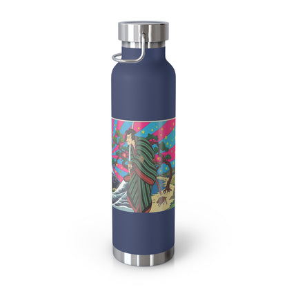 NekoPunch Original | 22oz Retro Japanese Wave & Beach Insulated Water Bottle - Samurai