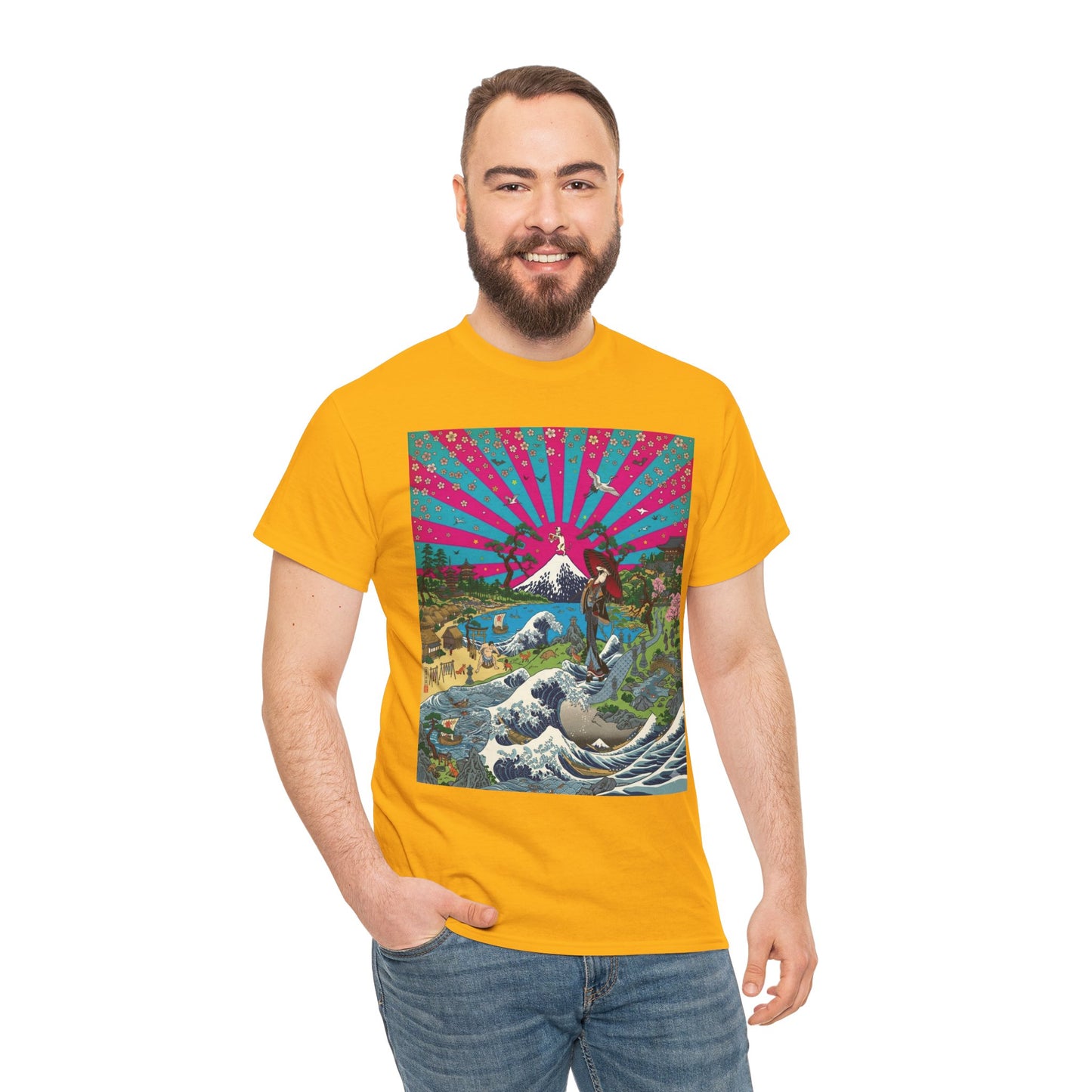 NekoPunch Original | Retro Japanese Wave & Beach T-Shirt - Girl | Unisex Heavy Cotton Tee